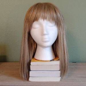 Blonde Bob Wig With Bangs Human Hair Blend